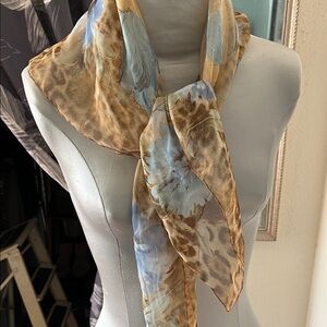 Jones NY Blue Floral and Animal Print Scarf